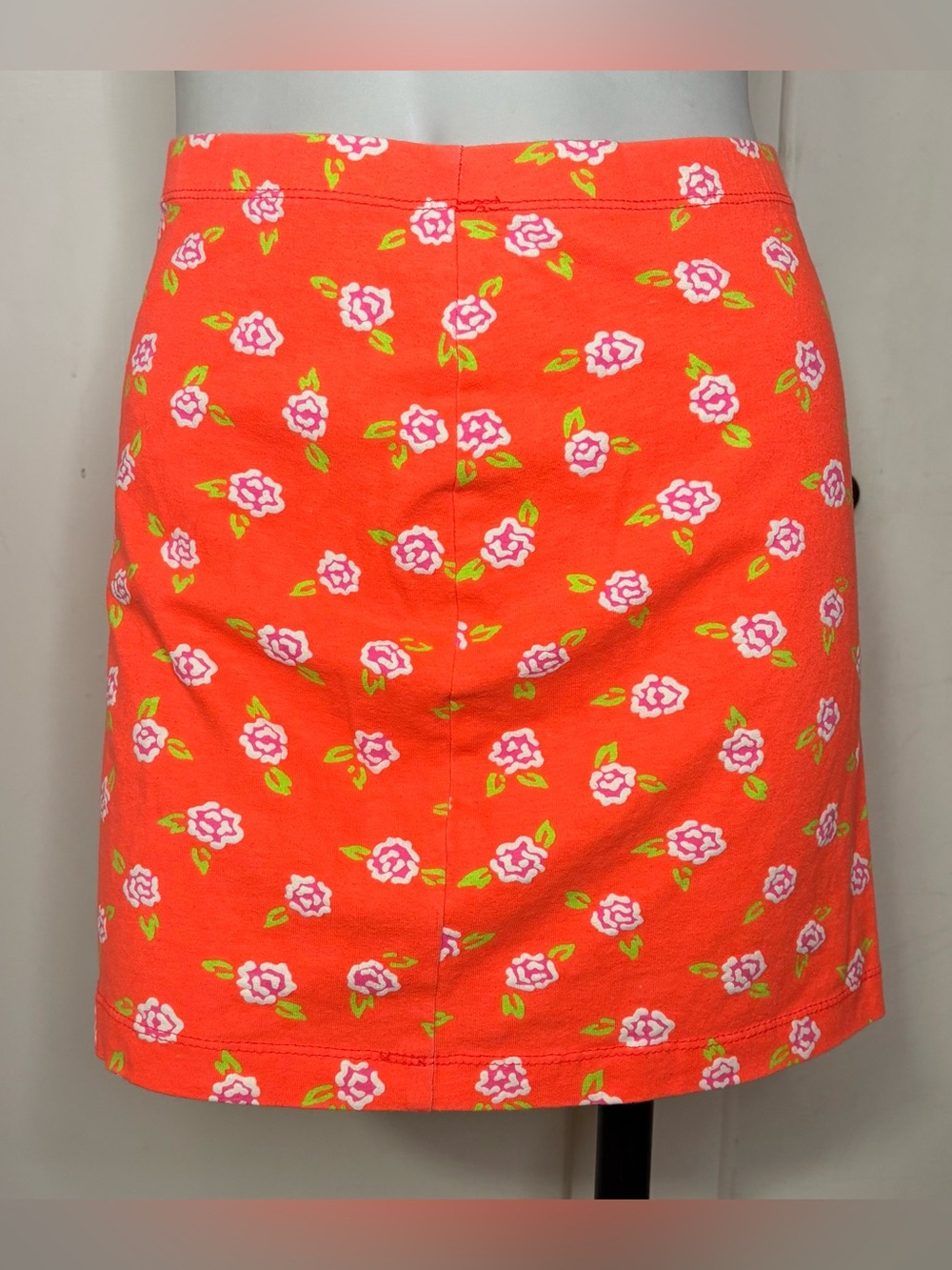 Vintage 80s/90s OP Neon Orange Floral Print Bodycon Mini Skirt